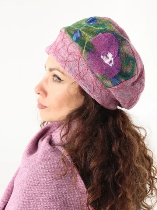 Теплый берет ручной работы весна модный шерстяной